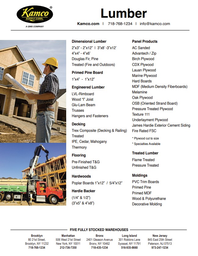 Kamco Lumber Line Card